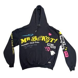 Mr. Beast Investor Club World Wide Black Graphic Hoodie Size Large